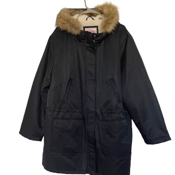 NWOT Levi's Coated Cotton Parka with Bunny Sherpa and Faux Fur Hood - Picture 6 of 12